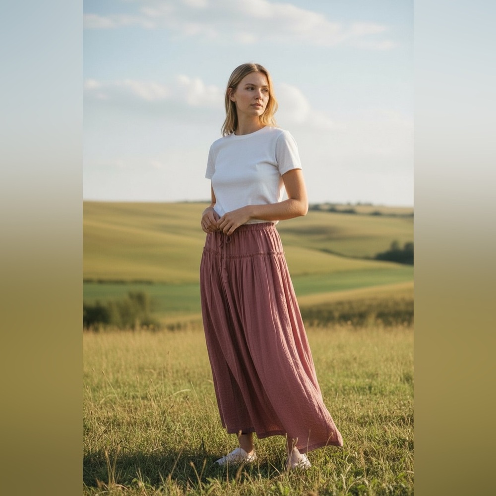 Bobeau Dark Blush Deep Rose Maxi Skirt Size M NWT - Picture 3 of 11